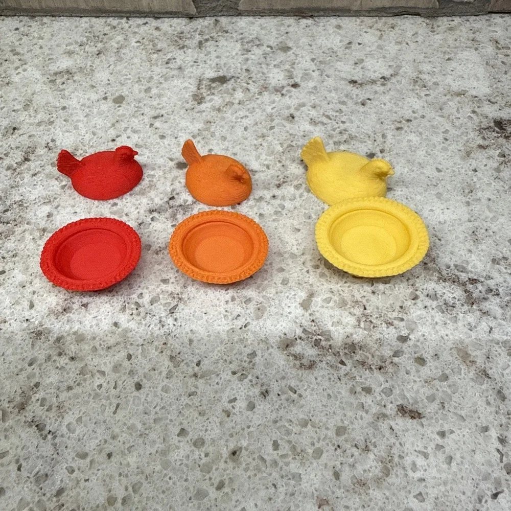 Hen On Nest Miniature 3D Printed Lot Of 3 Red Yellow Orange Trinket Shelf 1